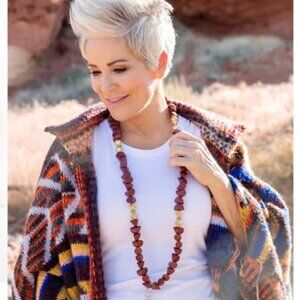 Plunder Burgundy Beaded Necklace Gold Accent Long Statement